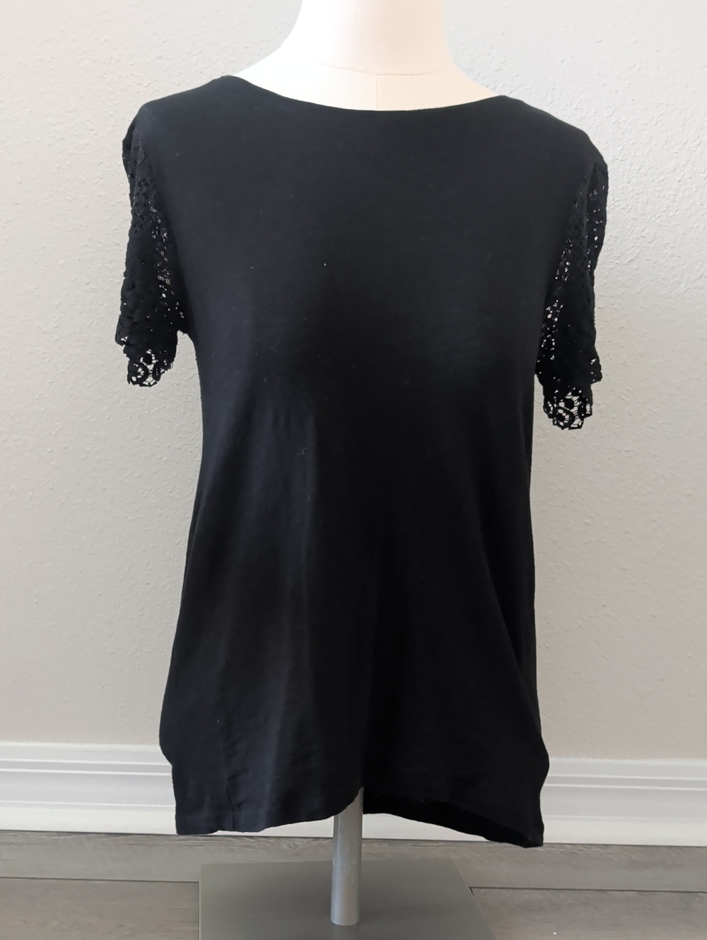 Michael Kors Black Tee with Lace Short Sleeves